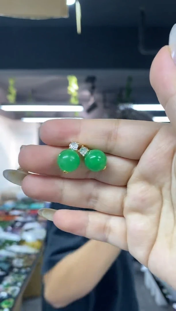 银S925镶嵌翡翠耳饰多样性发其一颜色微差