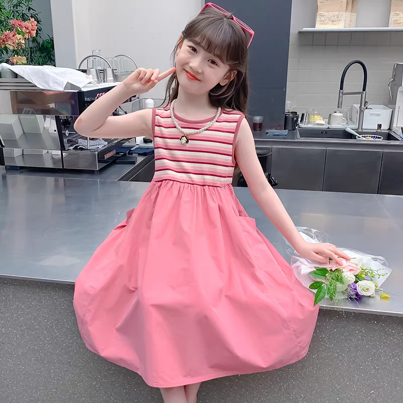 女童夏季连衣裙女孩裙子无袖小女孩洋气韩版时髦中大童儿童公主裙