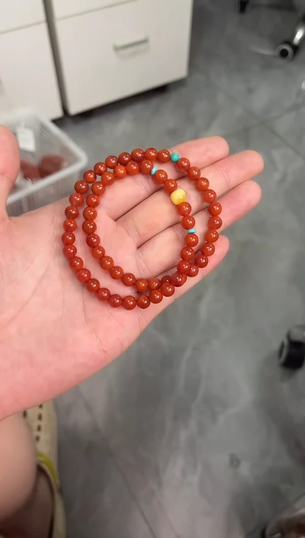 手串未镶嵌南红玛瑙火焰红双圈手串QF-B79（多样性发一）