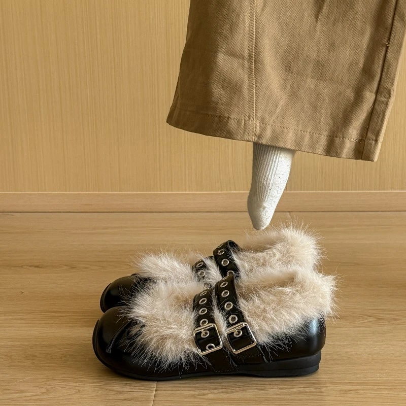 法式加绒玛丽珍毛毛鞋女2025冬季新款超火时尚单鞋内增高保暖棉鞋