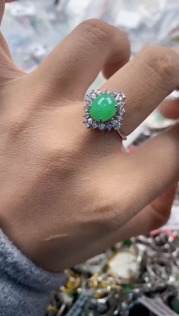 银S925镶嵌戒指翡翠222----8