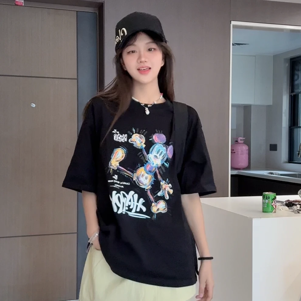 跳跳鱼青少年装2025夏季休闲宽松卡通动漫字母印花短袖279132
