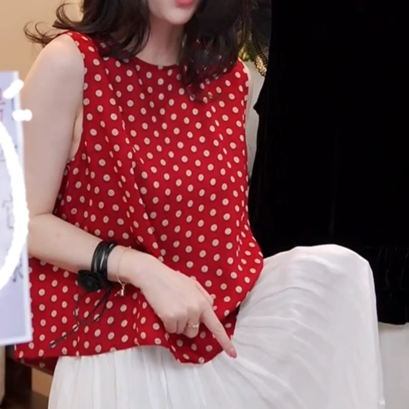 2025夏季新款复古红波点通勤百搭减龄背心LK2504136