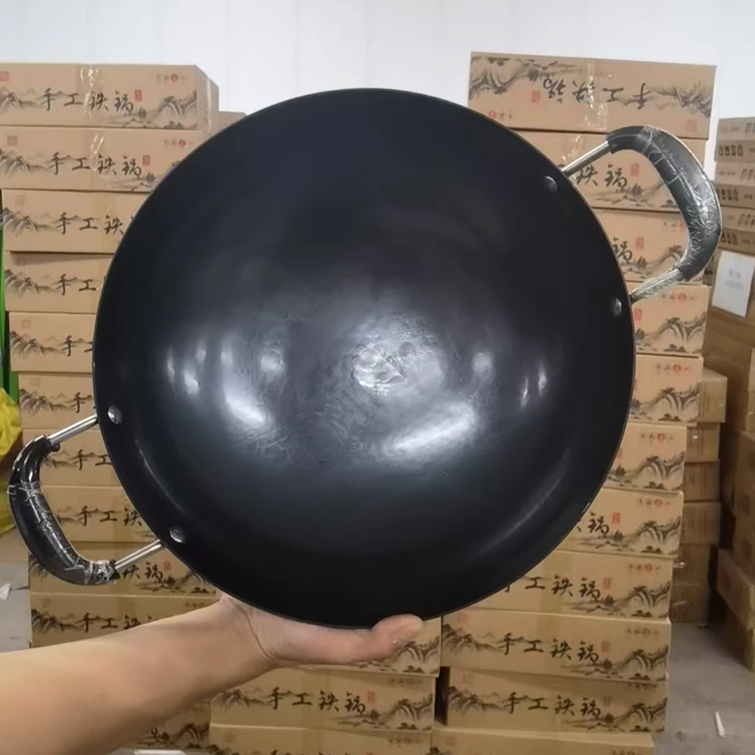 【双耳黑锅】章丘手工铁锅微瑕疵锅家用锻打炒锅无涂层不粘锅捡漏