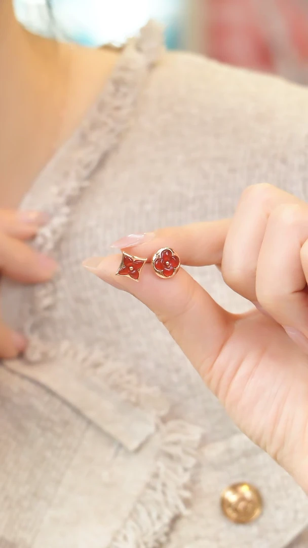 玛瑙/玉髓耳饰18K金镶嵌老花