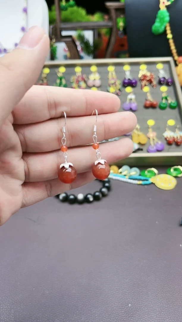 【闪购商品】南红玛瑙耳饰银S925镶嵌409000