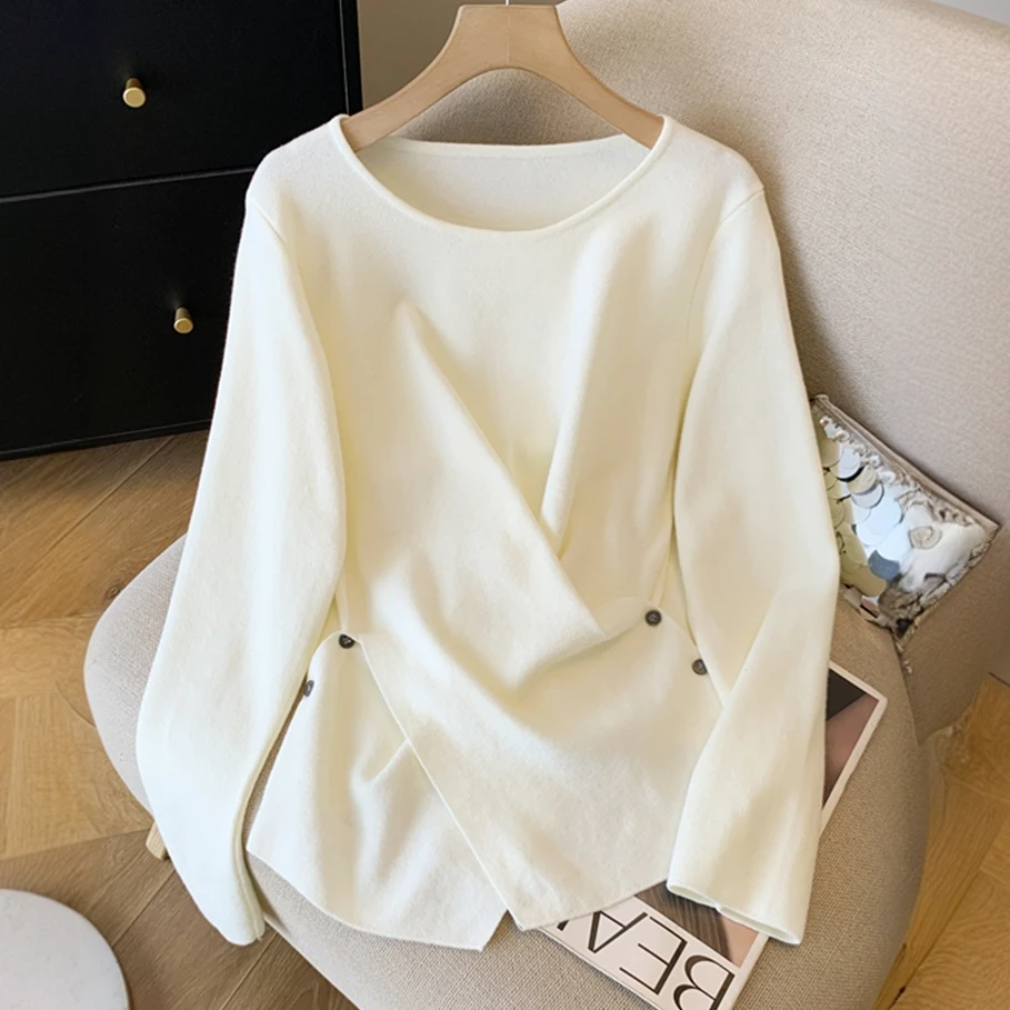 韩系设计感不规则针织衫女秋季2025新款时尚气质显瘦百搭个性上衣