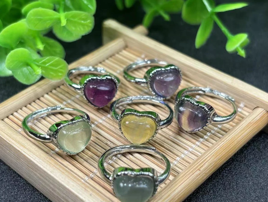 CT3560【盛年珠宝】七彩萤爱心石戒指-送礼佳品-多样性发一件