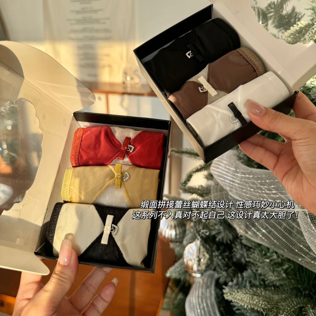 〖星点蕾丝·美辣小嗲精〗2025年新款缎面网纱中腰舒适透气内裤女士