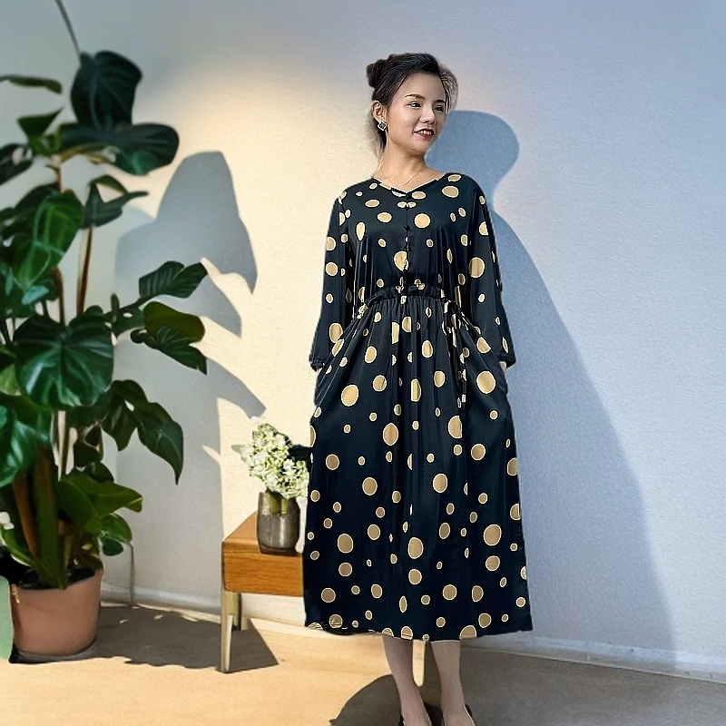 大波点 高级女士显瘦气质轻奢时尚收腰中长款轻奢裙子春季舒适
