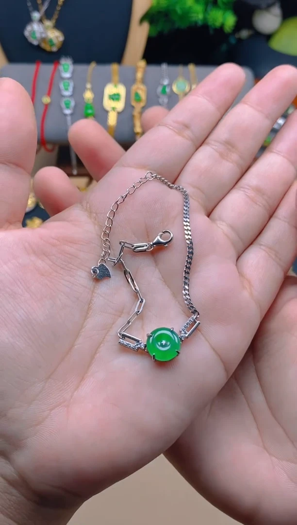 银S925镶嵌手链翡翠平安扣手链