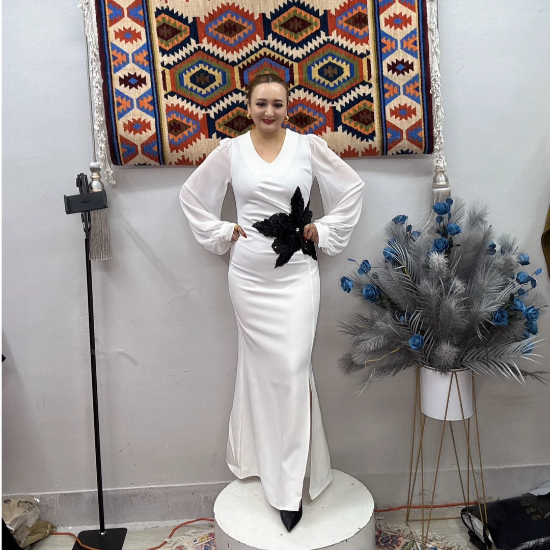 时尚新款侧开叉连衣裙 显瘦 长袖 气质 性感