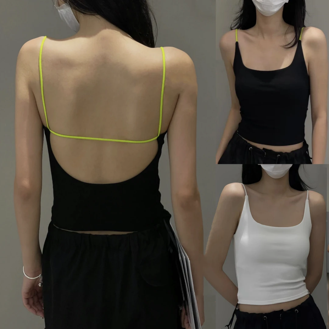 时尚纯欲风美背撞色细肩带乳胶胸垫内搭外穿性感露背抹胸百搭吊带