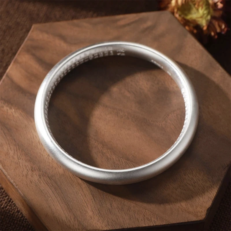 足银手镯 42号链接【贵妃心经磨砂闭口】足银999.9手镯证书礼盒包装