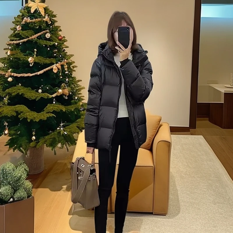 8892冬季新款高级感超好看连帽黑色棉衣棉服外套女冬