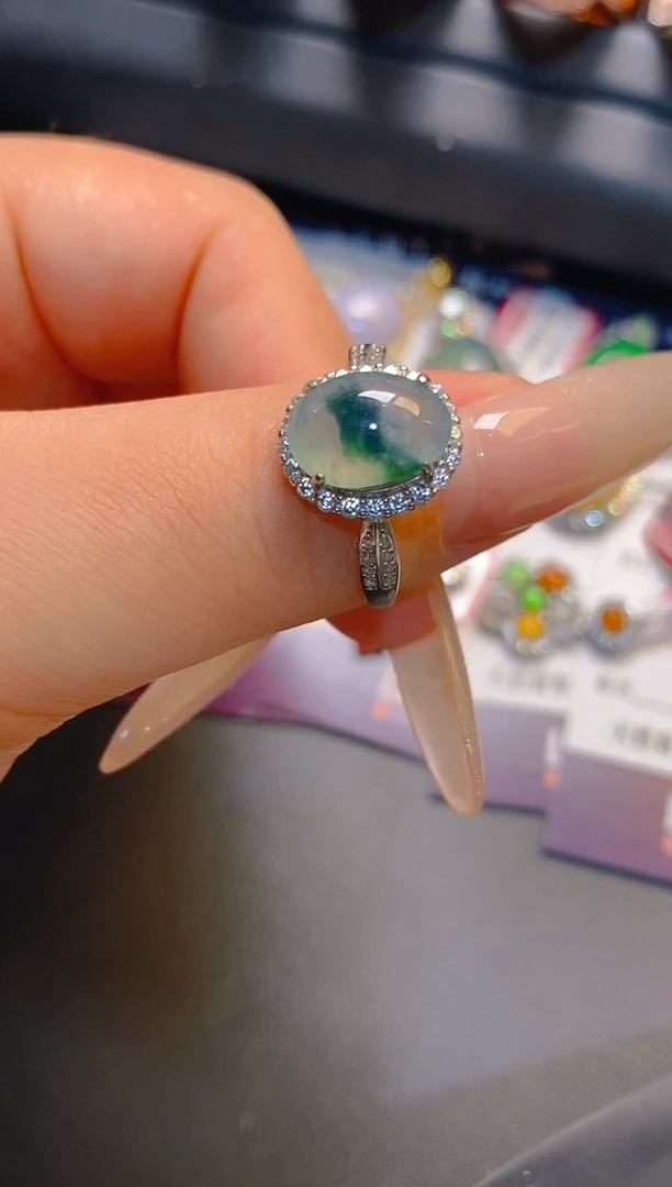 翡翠银S925镶嵌耳饰天然