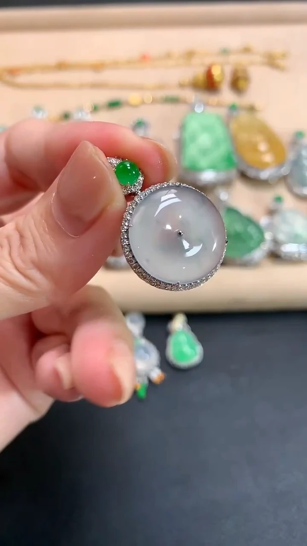 翡翠18K金镶嵌吊坠(不含链)平安扣|4980+