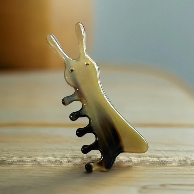 琦萱纯天然白牦牛角多功能梳头可爱梳子美容脸部按摩梳五齿头疗