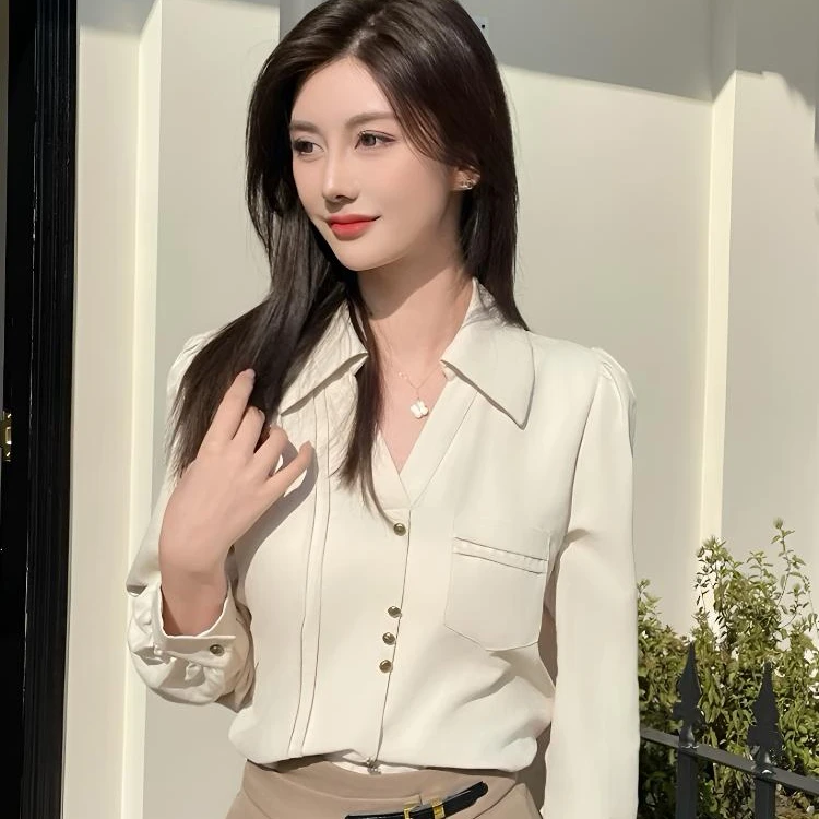 哥弟阿玛施正2025秋装新款长袖衬衣通勤职业流光风纯欲慵懒风女装