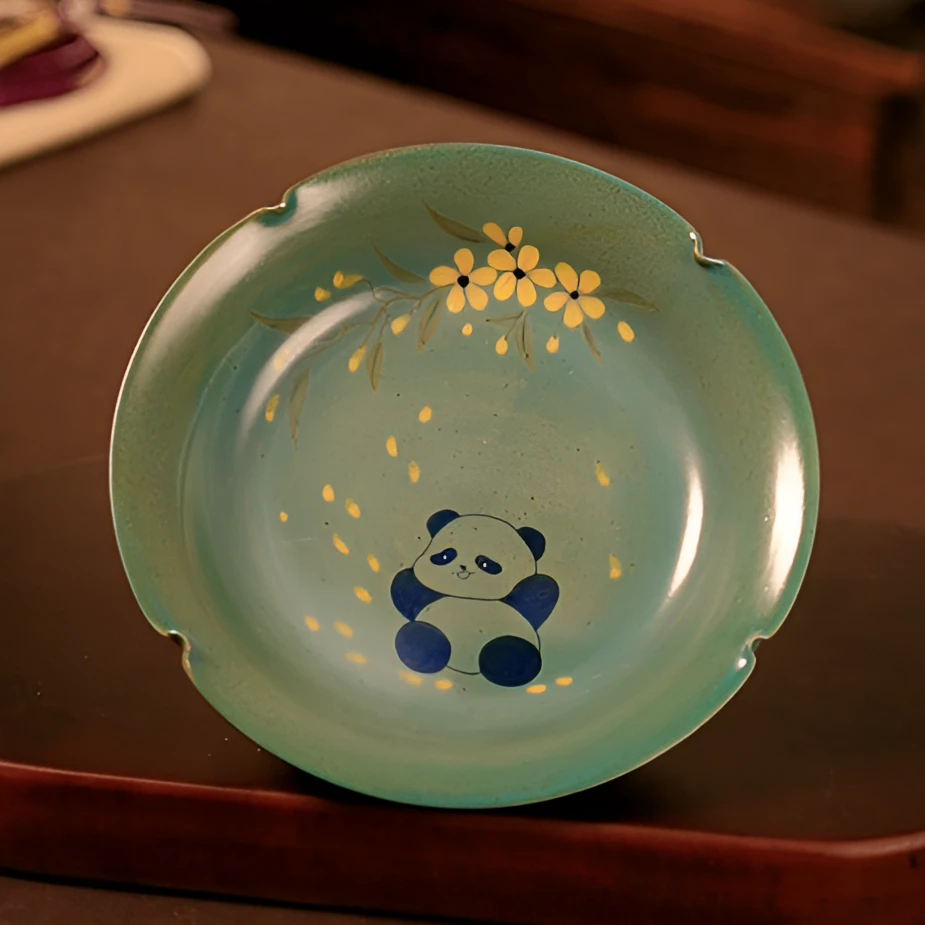 仿古手绘釉下彩桂花熊猫壶承隔热功夫茶具家用陶瓷茶具