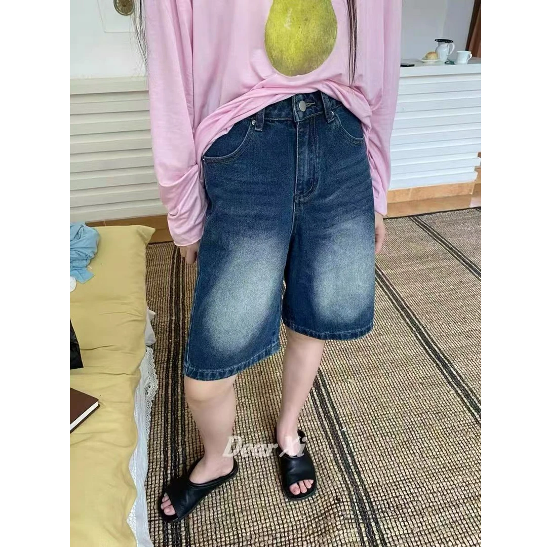 十三行白白-夏季新款怀旧复古阔腿牛仔中裤#9550