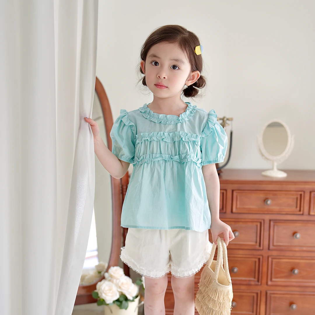 现货【扶溪】100棉5242女童夏装洋气显白女宝娃娃衫百搭短袖衬衫