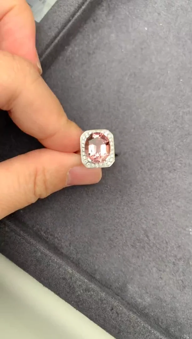 18K金镶嵌戒指碧玺4.2ct粉碧玺 定制 GE
