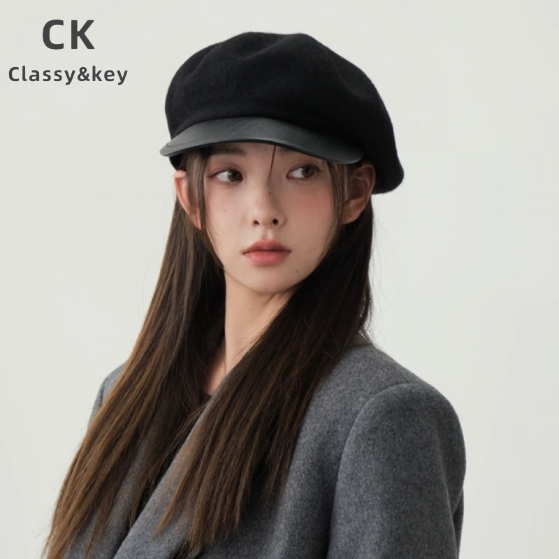 Classy key新加坡设计师联名款时尚洋气黑色贝雷帽爆款画家帽子女