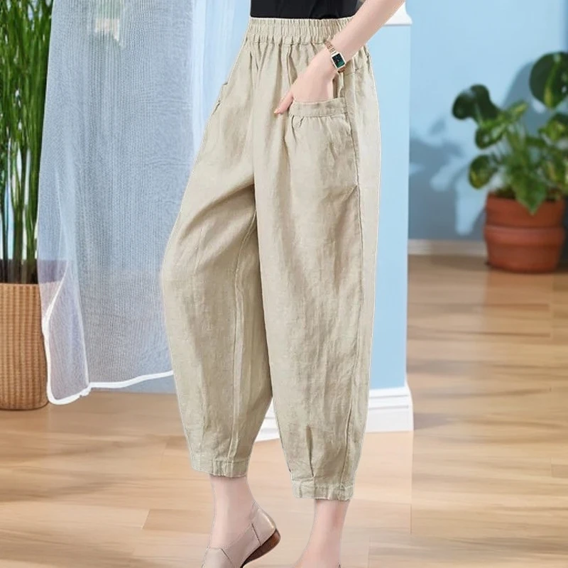 清仓秒杀专柜撤回女装外贸冰丝哈伦薄款休闲九分裤妈妈中老年时尚