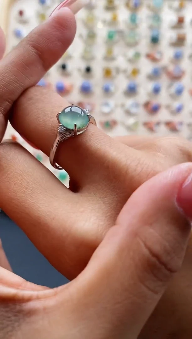 【闪购商品】翡翠戒指银S925镶嵌缅甸天然A货翡翠111 7+5