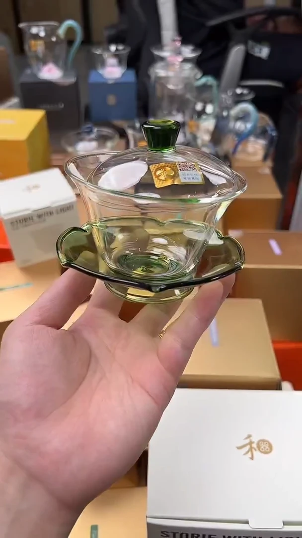 @@禾器晶彩荷叶盖碗湖绿色