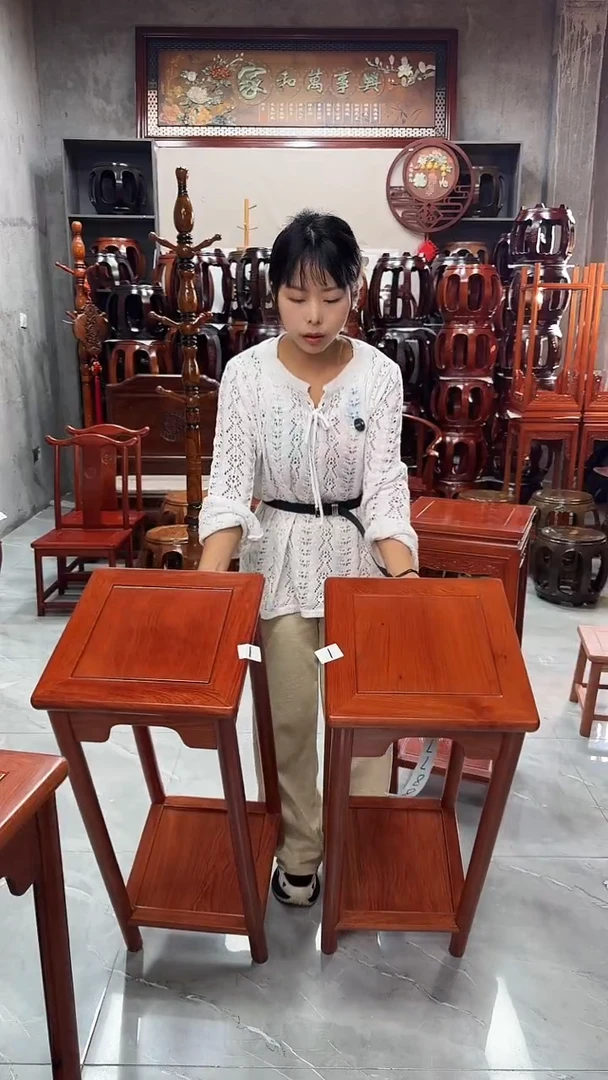 花梨木类家具赞比亚花梨木新中式80高花架一对【两个】