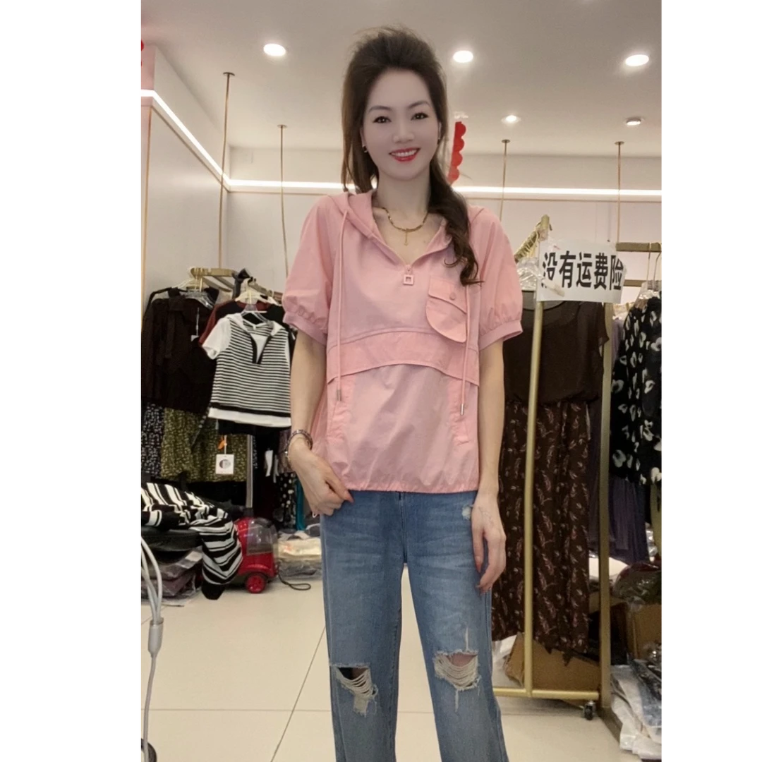 2025夏季新款时尚带帽大版显瘦上衣
