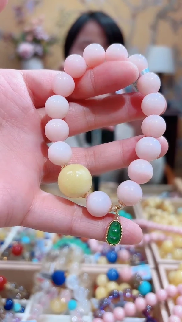 18K金镶嵌蛋白石手链16.2咪天然欧泊粉澳宝，少女粉，奶粉色设计款