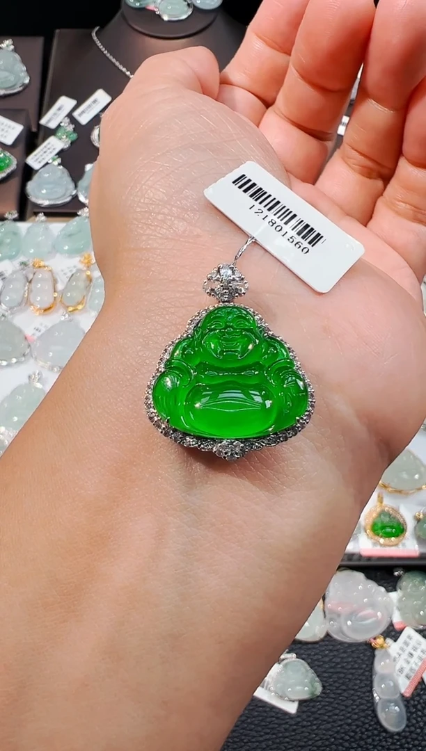 吊坠(不含链)18K金镶嵌翡翠佛公吊坠