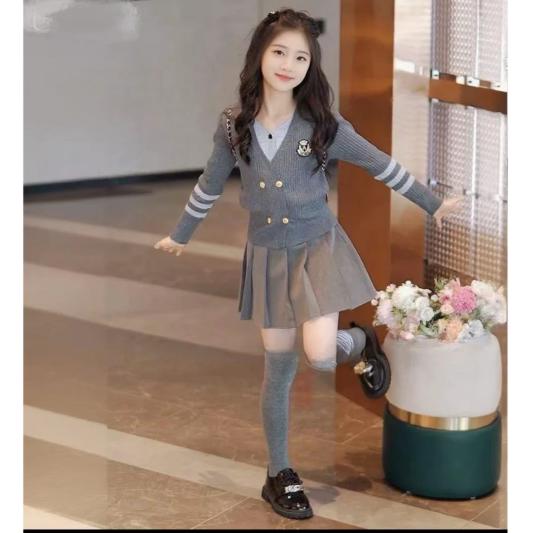 女童秋装学院风套装2025新款儿童洋气毛衣百褶裙女孩春秋季两件套