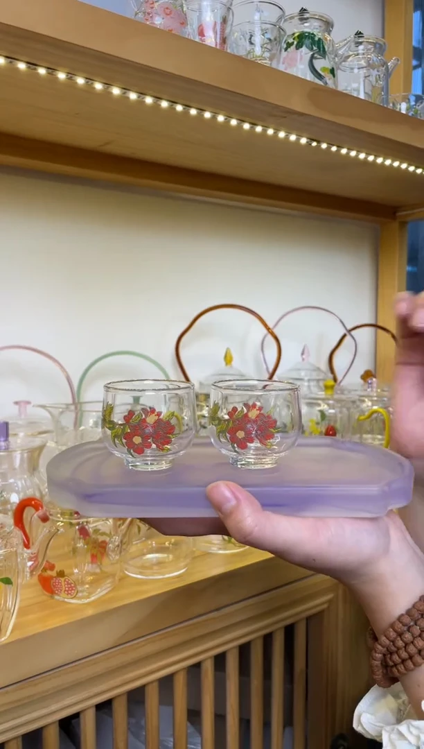 手工艺品玻璃石榴花小圆杯拍一发二啊