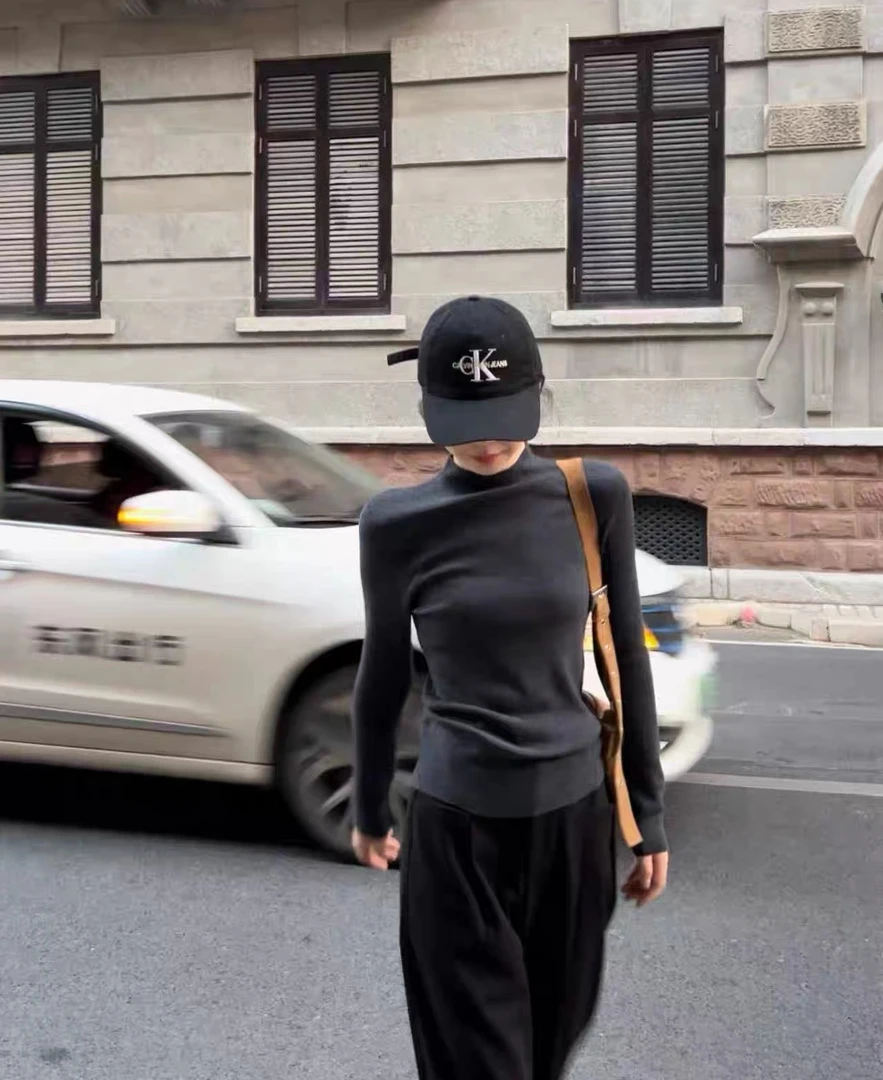 【凡凡】半高领针织衫秋冬修身紧身毛衣内搭打底衫正肩长袖上衣