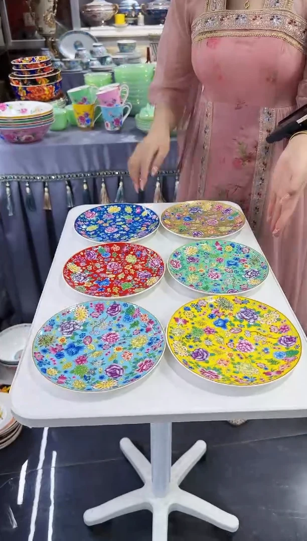 珐琅七英寸骨碟6个景德镇陶瓷
