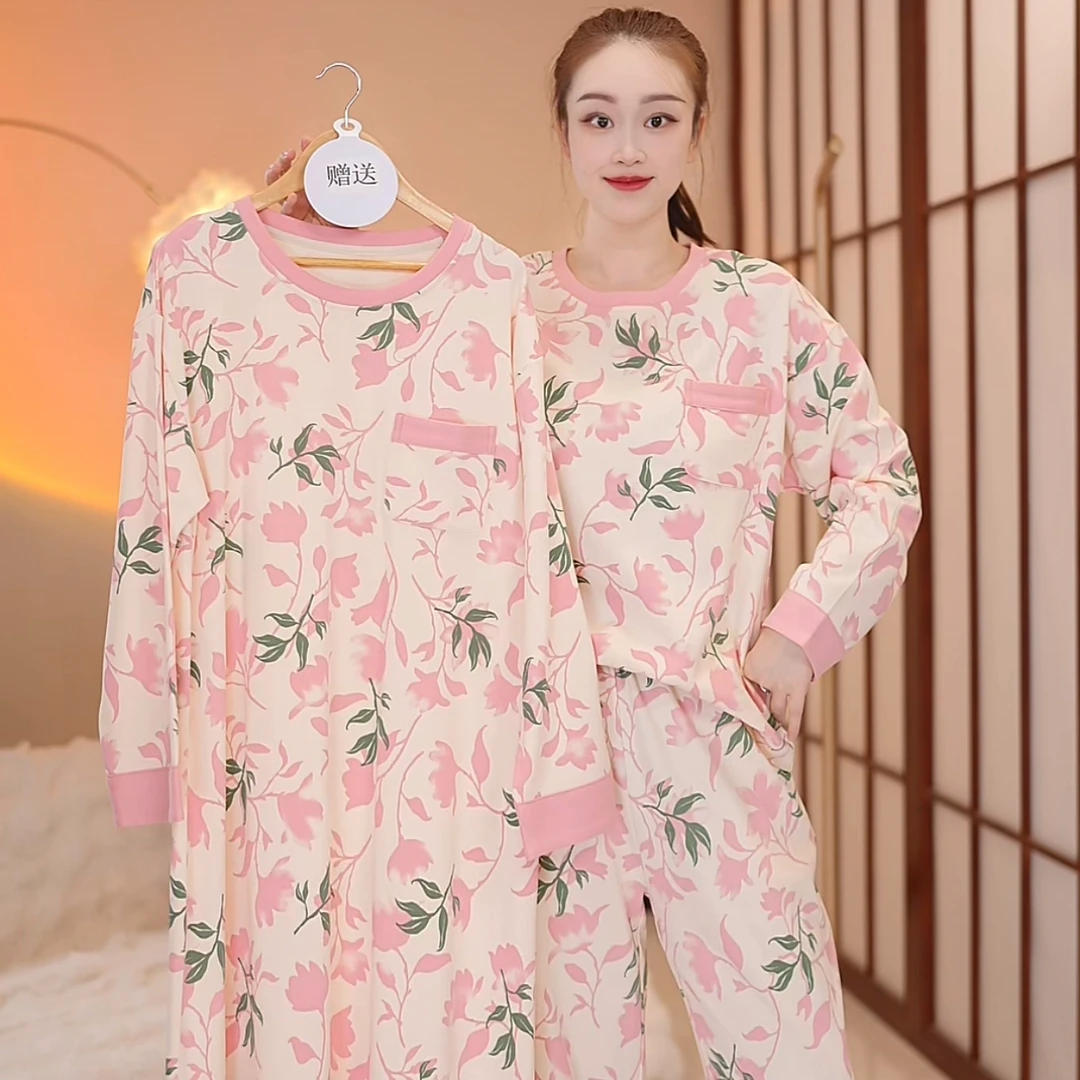 冬款纯棉【桃夭～拍一发三】长袖长裤舒适家居服套装可外穿