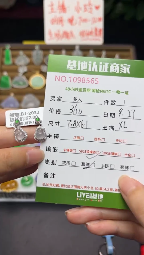 银S925镶嵌翡翠耳饰多人