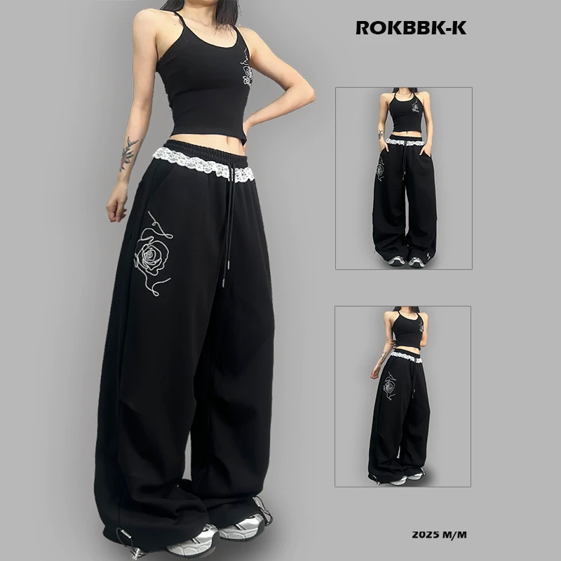 ROKBBK-K/布韩街舞蕾丝夏季运动裤女宽松休闲嘻哈jazz爵士舞长裤