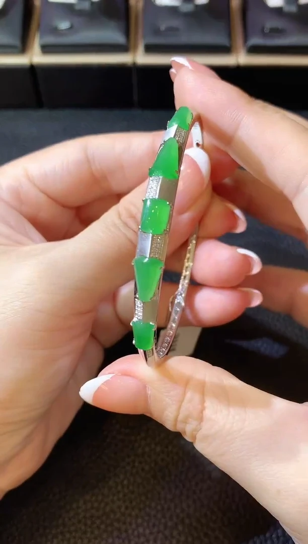 翡翠手镯18K金镶嵌C76 翡翠
