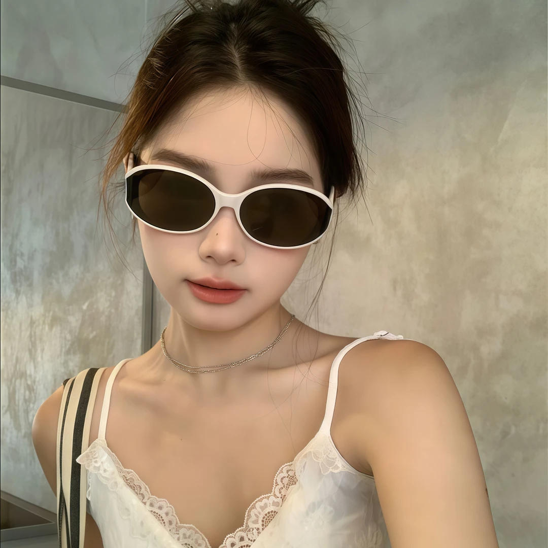 韩版复古猫眼黑色女士墨镜圆脸潮高级感曲面屏防晒防紫外线太阳镜