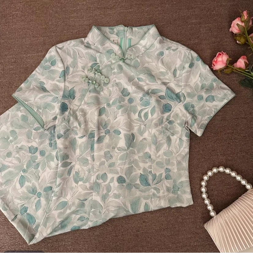 【花絮】小个子短款新中式气质碎花改良遮肚A版旗袍