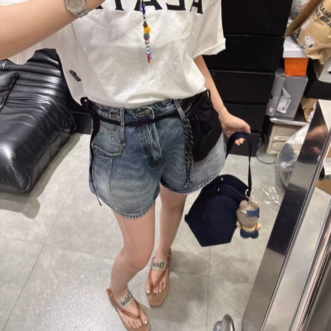 57156夏季新款高腰常规纯色阔腿裤印染夏季短裤女装百搭