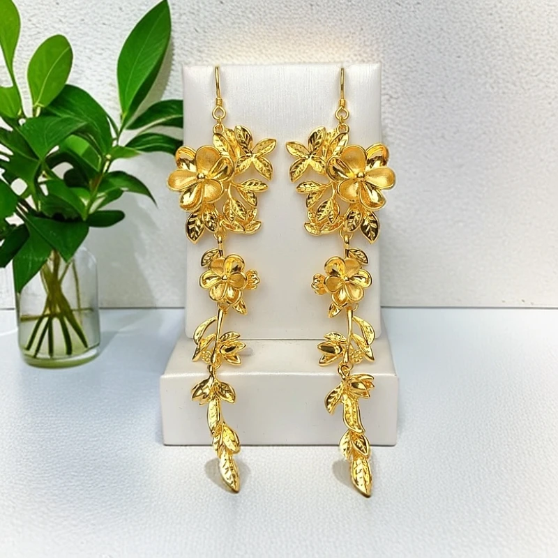 【秀秀专享】足金999 繁花耳饰精美时尚长款，耳畔生花，美丽绽放。