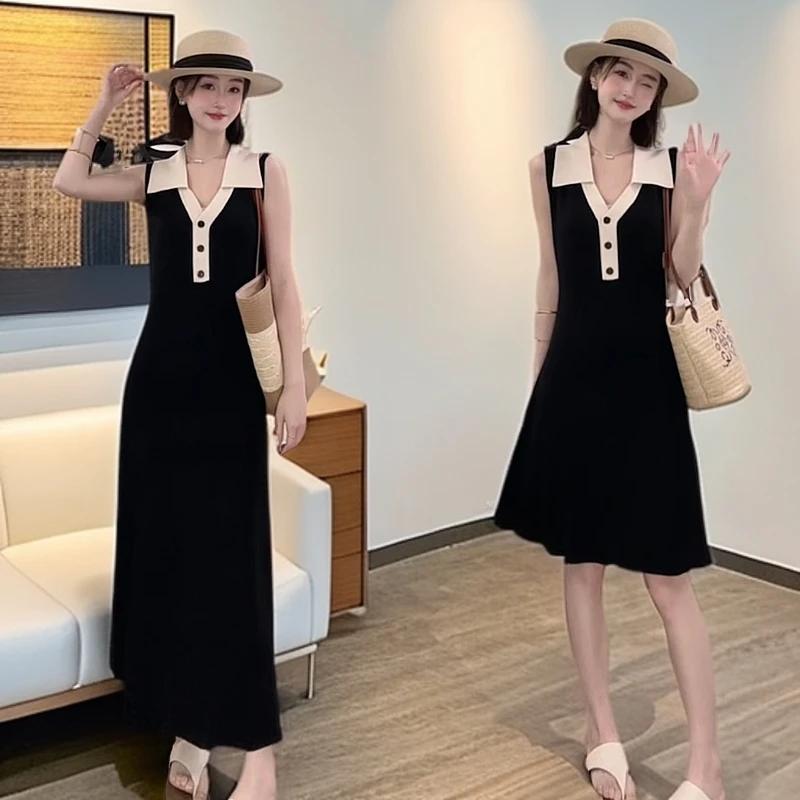 裙子女款爆款2025新款高级感显瘦气质针织裙中长款时尚夏季小黑裙