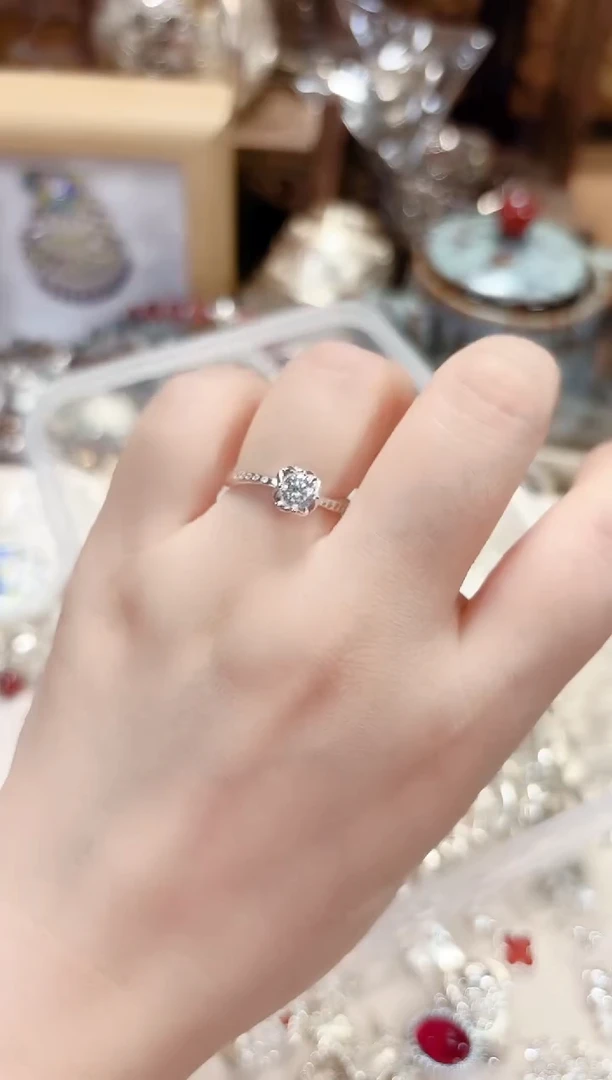 无足银牡丹花戒指