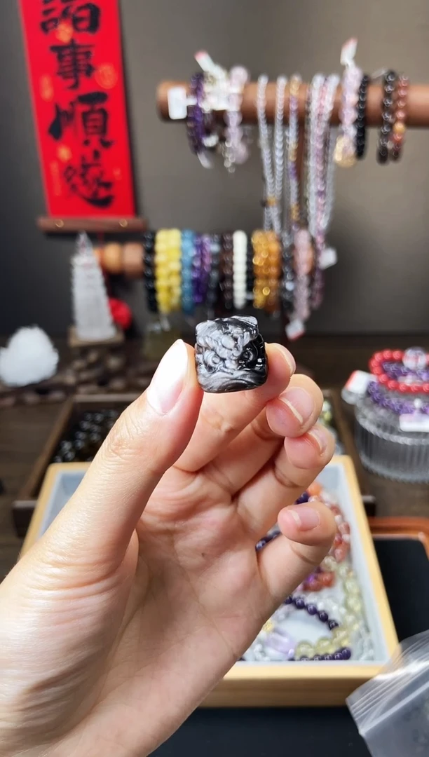 黑曜岩未镶嵌手链银曜石醒狮